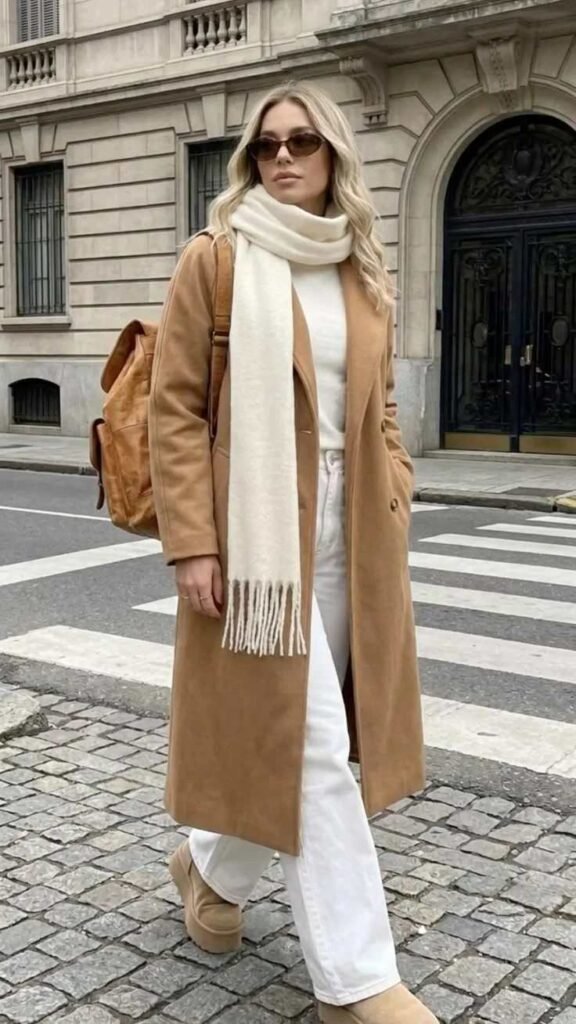 Soft Layers, Dreamy Details: 17 Fall Outfits Aesthetic Lovers Will Save for Later 2 Cream Knit Set With a Long Scarf