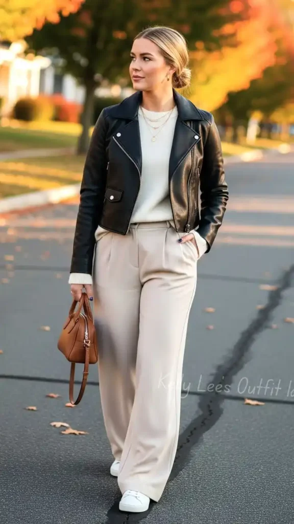 Easy Style Days: 14 Casual Fall Outfits That Still Look Put Together 12 Cropped Crewneck Sweater With High Waisted Chinos