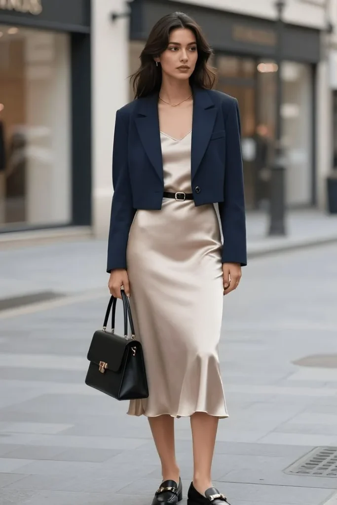 Fresh Layers, Better Outfits: 15 Fall Fashion Outfits That Feel So Current 7 Cropped Utility Jacket With a Satin Slip Dress