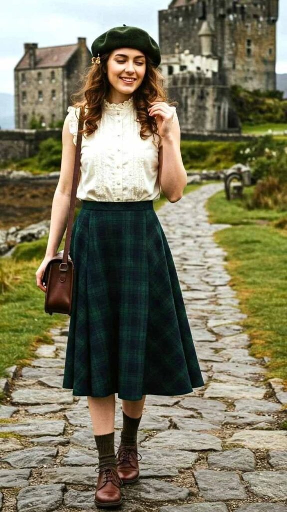 Soft Layers, Dreamy Details: 17 Fall Outfits Aesthetic Lovers Will Save for Later 10 Dark Green Knit With a Checked Midi Skirt