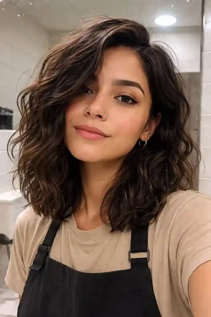 18 Short Dark Hair Ideas That Look Expensive, Chic, and Way Too Easy to Pull Off 5 Dark Wavy Lob