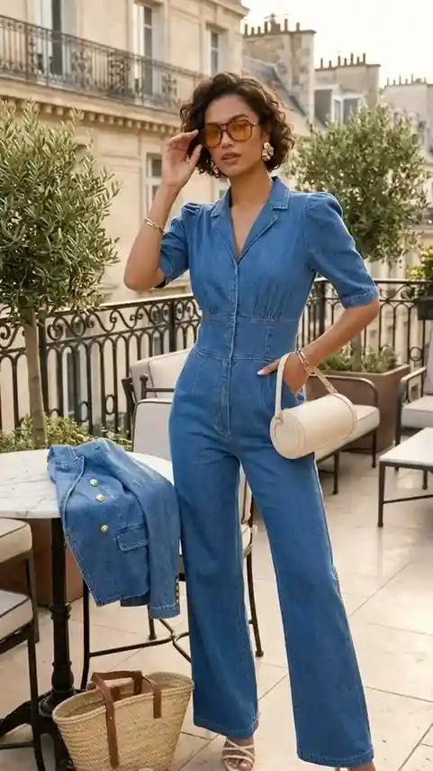 19 Festival Outfit Ideas That Look Cool, Feel Comfy, and Survive the Whole Weekend 12 Denim Jumpsuit Bright Accessories