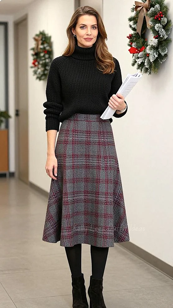 Fair Isle Sweater With Dark Midi Skirt