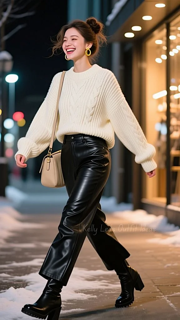 Faux Leather Pants With a Soft Mohair Sweater