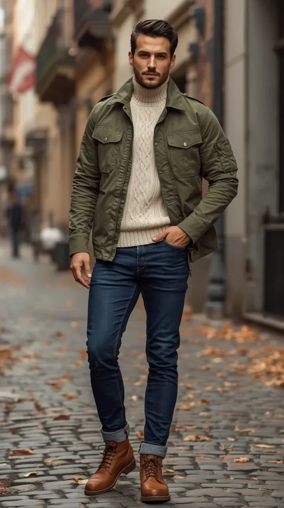 Cool Layers, Zero Fuss: 16 Fall Outfits Men Can Actually Wear 8 Field Jacket With Henley Shirt