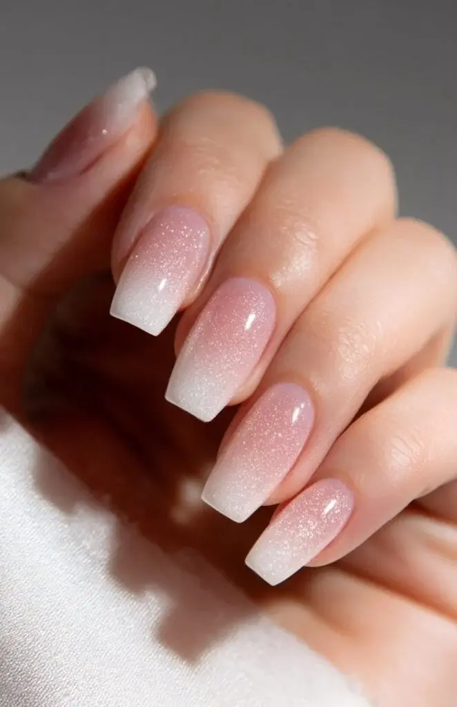15 Short Ombre Nails Ideas That Look Expensive Without Trying Too Hard 6 French Ombre With Micro Glitter