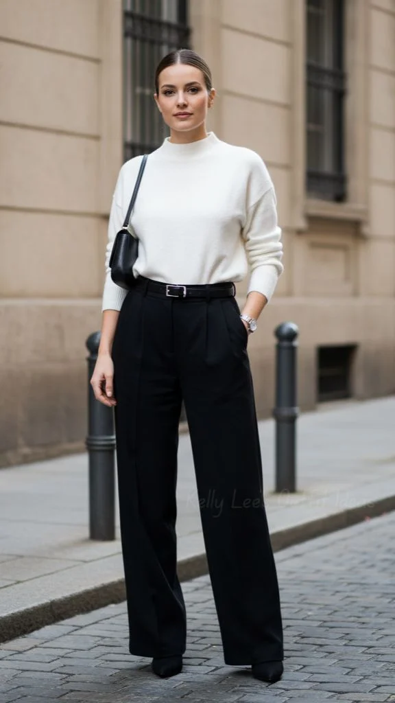 Fresh Layers, Better Outfits: 15 Fall Fashion Outfits That Feel So Current 8 Funnel Neck Sweater With Pleated Trousers