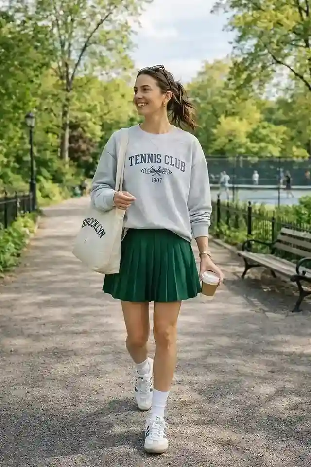 Cute, Cozy, and Easy: 15 Cute Fall Outfits You’ll Want on Repeat 7 Graphic Sweatshirt With a Tennis Skirt