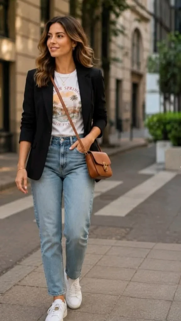 16 Simple Outfit Ideas That Look Effortless, Chic, and Actually Wearable 7 Graphic Tee Blazer