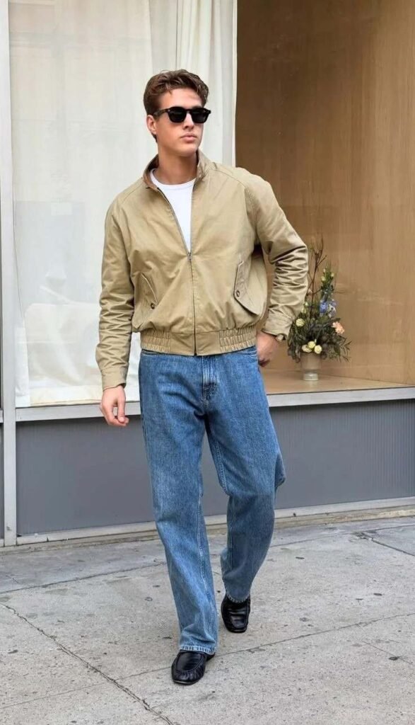 Cool Layers, Zero Fuss: 16 Fall Outfits Men Can Actually Wear 2 Harrington Jacket With Dark Jeans