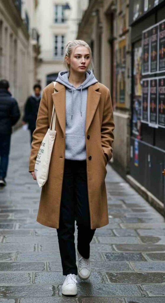 Fall Dressing Made Easy: 16 Fall Outfits for Women That Feel Effortlessly Stylish 13 Hoodie Under a Structured Coat