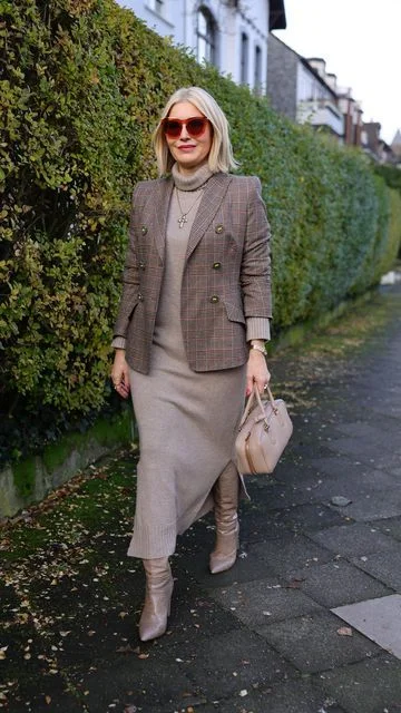 Soft Layers, Dreamy Details: 17 Fall Outfits Aesthetic Lovers Will Save for Later 8 Houndstooth Jacket With a Soft Knit Dress
