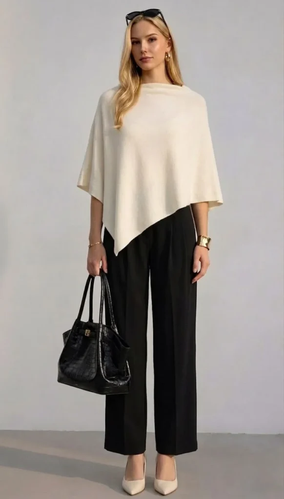 Fresh Layers, Better Outfits: 15 Fall Fashion Outfits That Feel So Current 3 Knit Cape With Slim Trousers