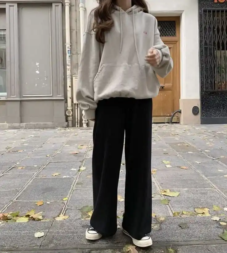 Easy Style Days: 14 Casual Fall Outfits That Still Look Put Together 5 Knit Hoodie With Black Straight Leg Pants