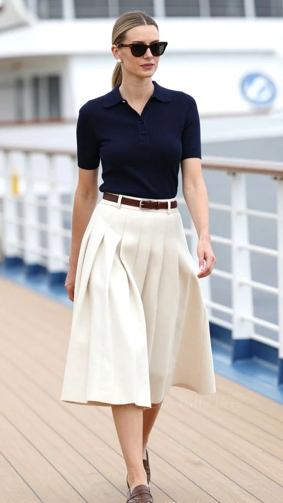 Cute, Cozy, and Easy: 15 Cute Fall Outfits You’ll Want on Repeat 6 Knit Polo Top With an A Line Skirt