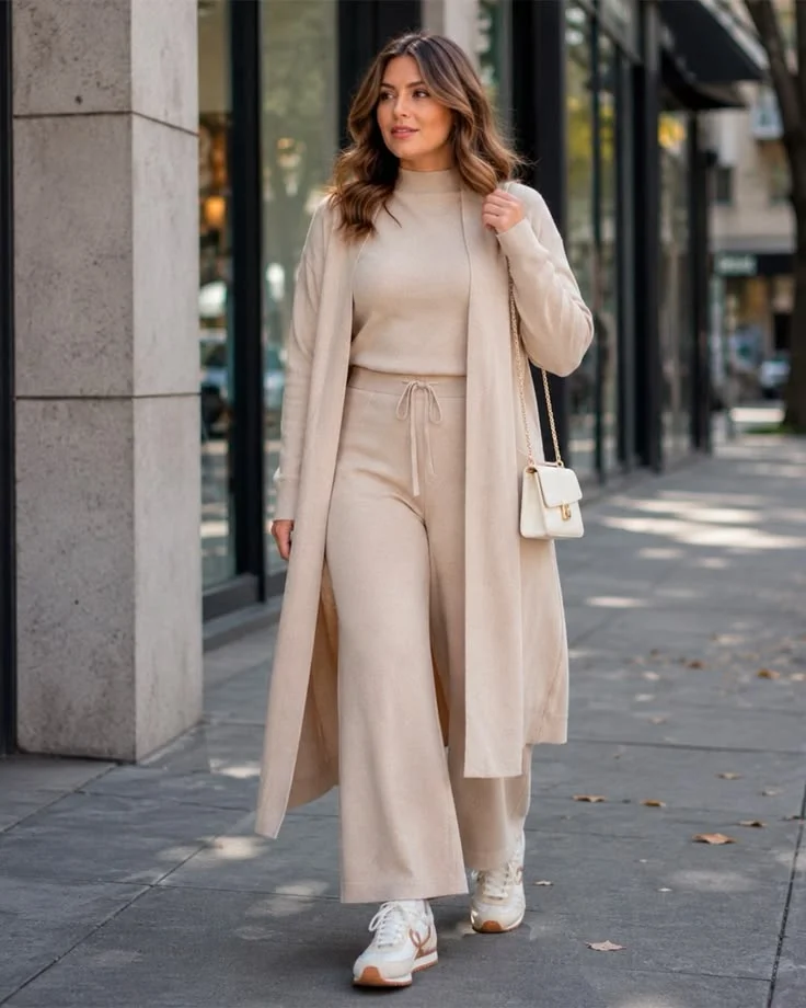 Long Cardigan Coat With a Knit Matching Set
