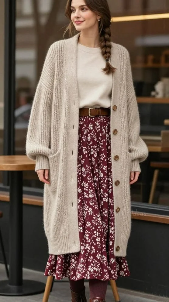Soft Layers, Dreamy Details: 17 Fall Outfits Aesthetic Lovers Will Save for Later 9 Longline Cardigan With a Slip Skirt