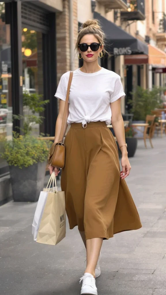 16 Simple Outfit Ideas That Look Effortless, Chic, and Actually Wearable 13 Midi Skirt Basic Tee
