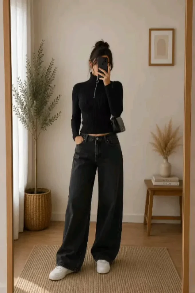 Easy Style Days: 14 Casual Fall Outfits That Still Look Put Together 10 Mock Neck Top With Loose Fit Denim