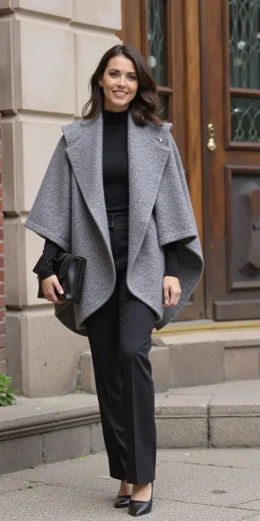 Soft Layers, Dreamy Details: 17 Fall Outfits Aesthetic Lovers Will Save for Later 18 Neutral Cape Coat With a Fitted Base Outfit
