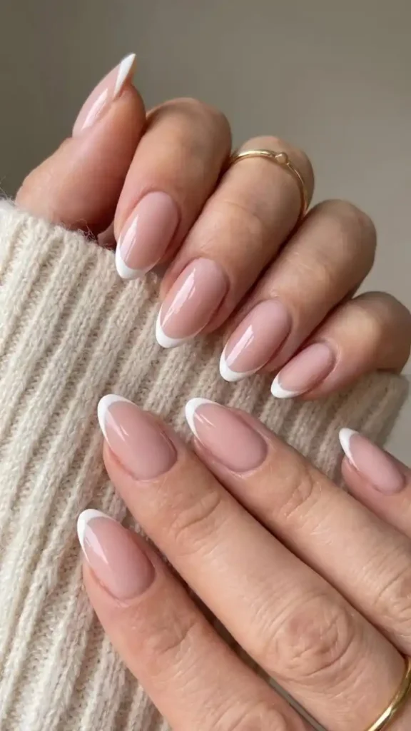 Nude Almond Nails With Micro French Tips