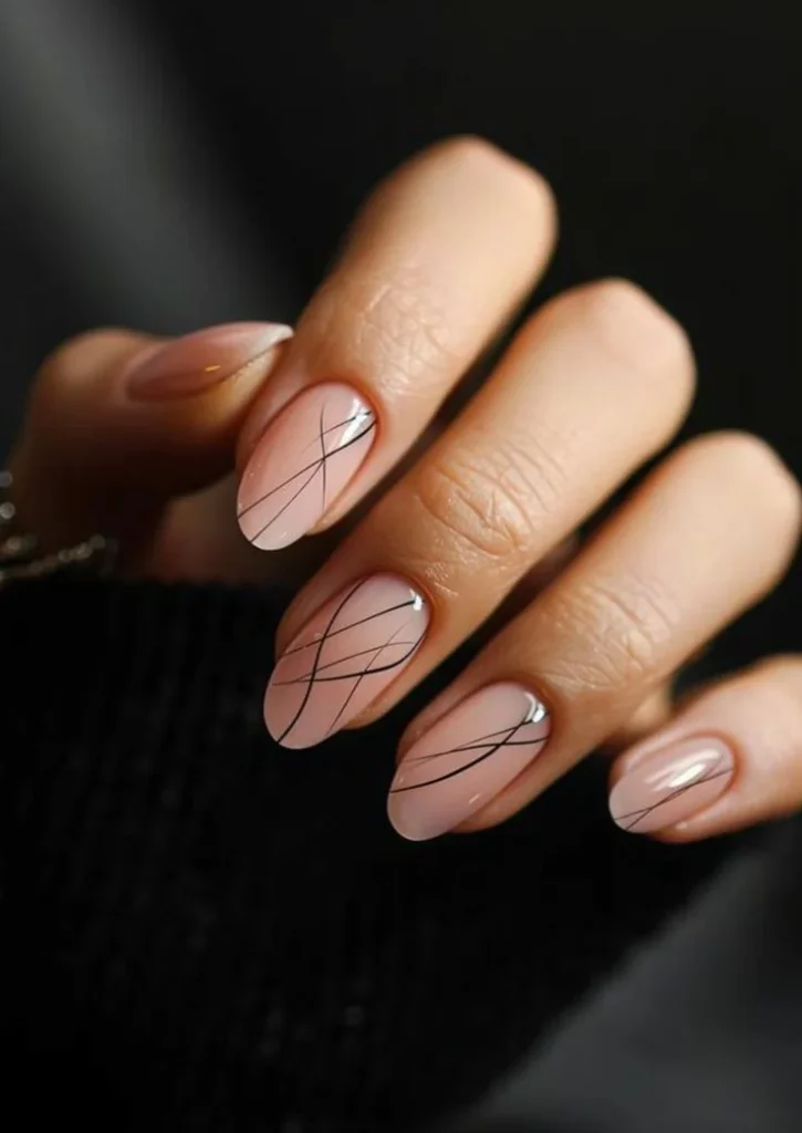 Nude Almond Nails With Minimal Nail Art