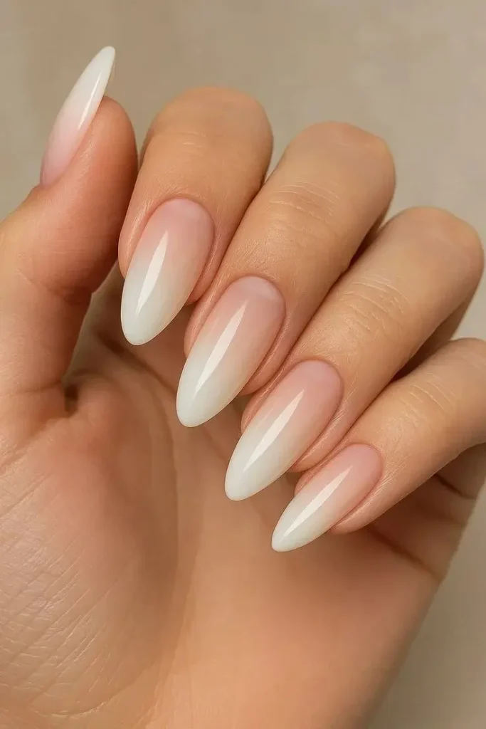 Nude Almond Nails With Ombre Fade