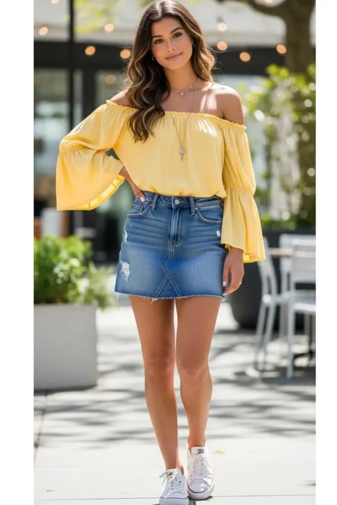 Off Shoulder Top Denim Skirt