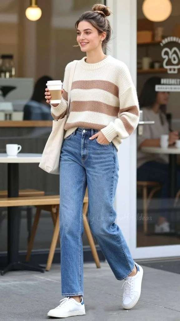 Fall Dressing Made Easy: 16 Fall Outfits for Women That Feel Effortlessly Stylish 2 Oversized Knit Sweater With Straight Leg Jeans