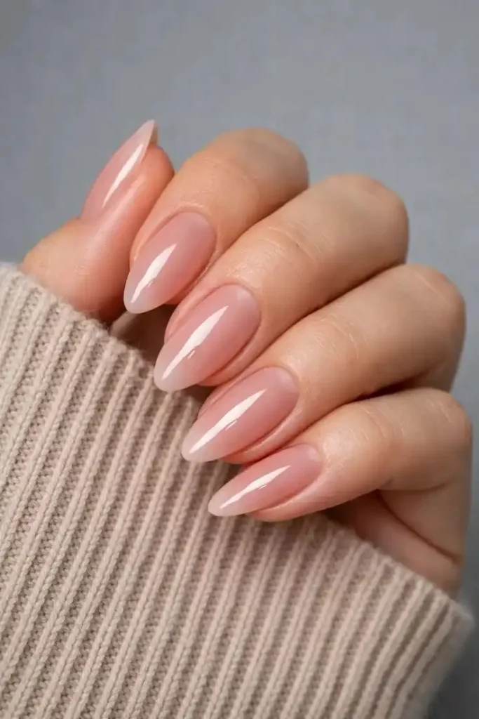 Peachy Nude Almond Nails