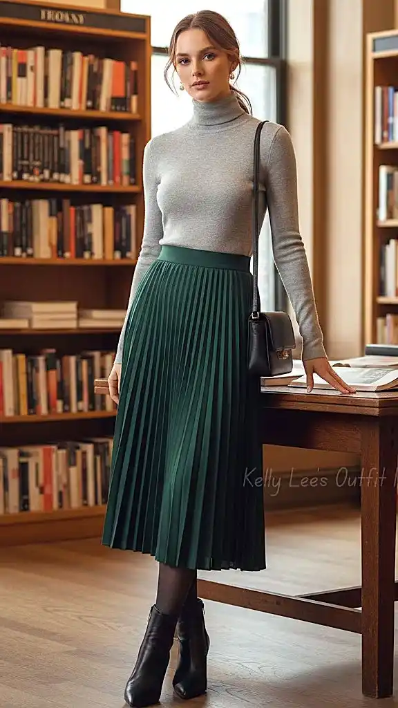 Cute, Cozy, and Easy: 15 Cute Fall Outfits You’ll Want on Repeat 4 Pleated Midi Skirt With a Fitted Turtleneck