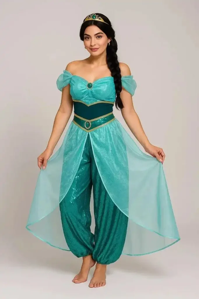 18 Disney Outfit Ideas That Look Magical Without Feeling Like a Costume 7 Princess Jasmine Inspired Teal Set