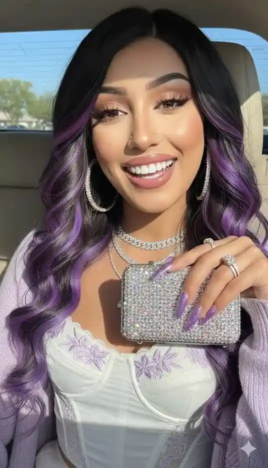 19 Purple Hair Color Ideas That Look Expensive, Cool, and Just a Little Bit Dangerous 9 Purple Money Piece Highlights