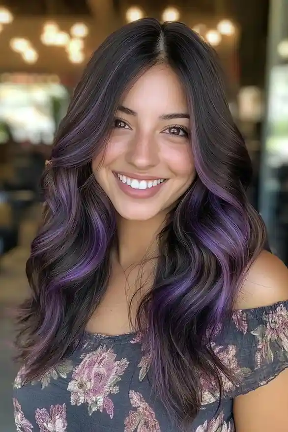 19 Purple Hair Color Ideas That Look Expensive, Cool, and Just a Little Bit Dangerous 11 Purple Peekaboo Highlights