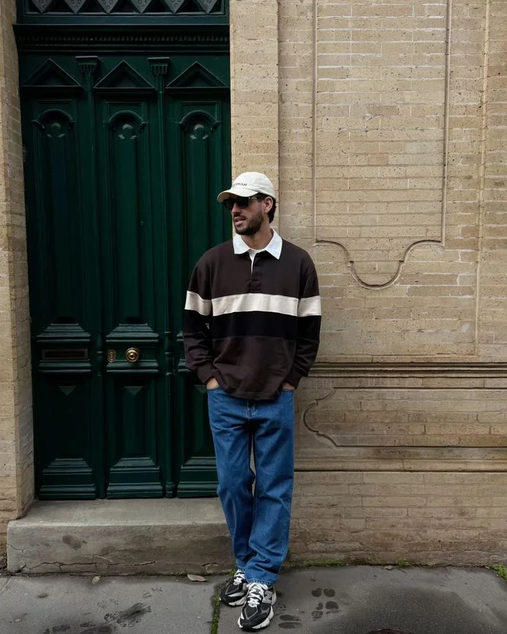 Cool Layers, Zero Fuss: 16 Fall Outfits Men Can Actually Wear 10 Rugby Shirt With Khaki Pants