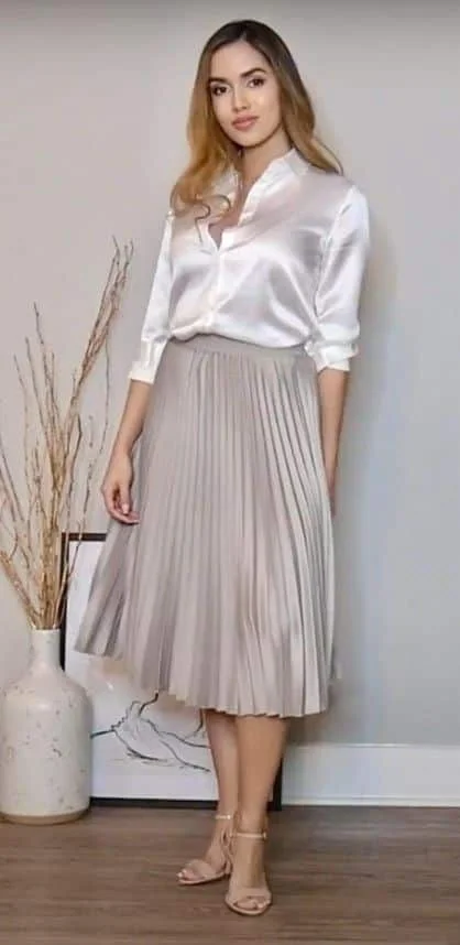 Satin Blouse With Pleated Midi Trousers