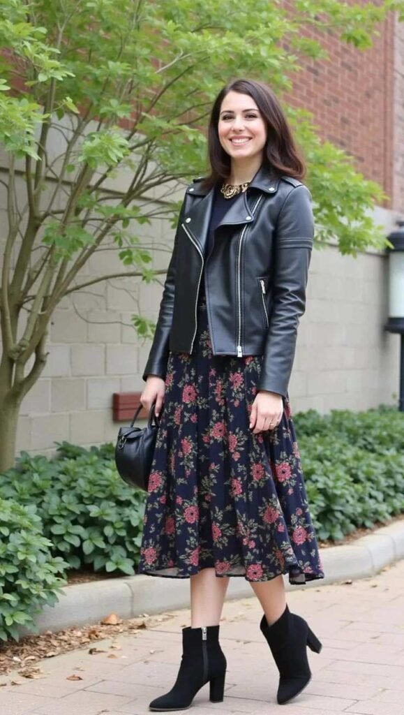 Shearling Jacket With Black Maxi Dress