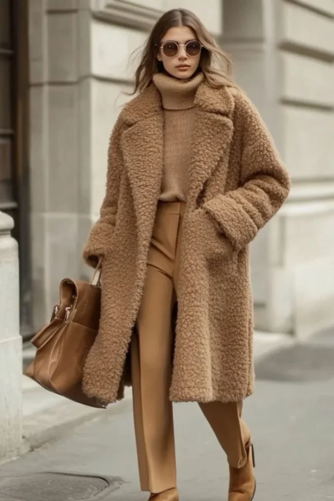 Teddy Coat With Straight Leg Trousers