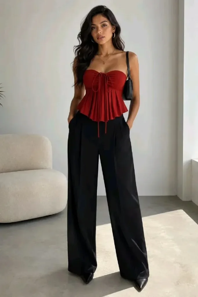19 Festival Outfit Ideas That Look Cool, Feel Comfy, and Survive the Whole Weekend 16 Tube Top Flared Trousers