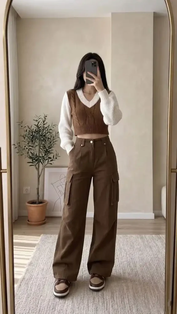 Easy Style Days: 14 Casual Fall Outfits That Still Look Put Together 11 Waffle Knit Top With Carpenter Pants