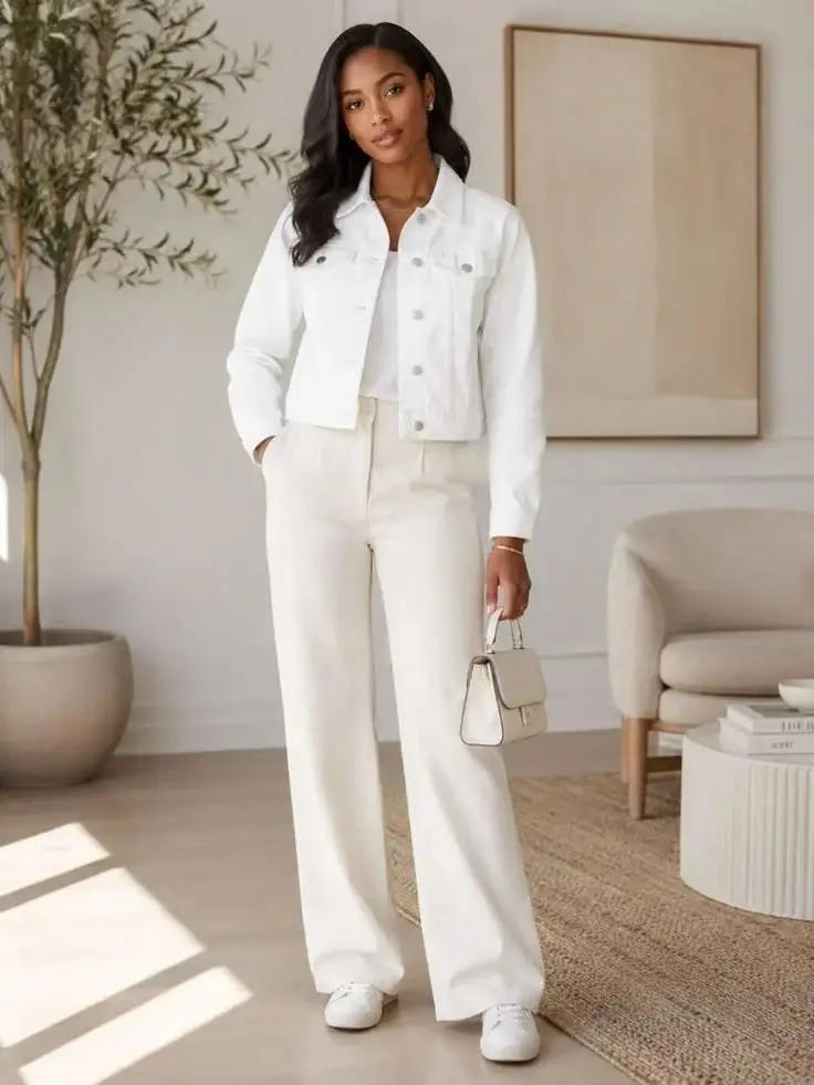 17 White Outfit Ideas That Look Expensive Without Trying Too Hard 8 White Denim Jacket With White Jeans