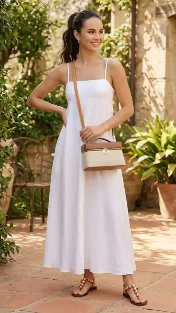 17 White Outfit Ideas That Look Expensive Without Trying Too Hard 9 White Maxi Dress With Flat Sandals