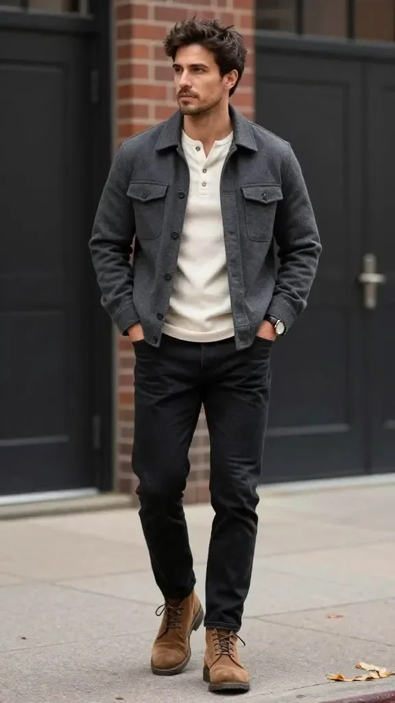 Cool Layers, Zero Fuss: 16 Fall Outfits Men Can Actually Wear 9 Wool Overshirt With Monochrome Basics