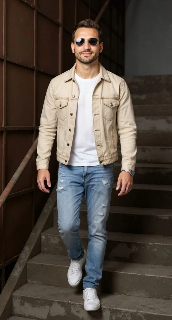 Cool Layers, Zero Fuss: 16 Fall Outfits Men Can Actually Wear 14 Workwear Jacket With Ecru Jeans