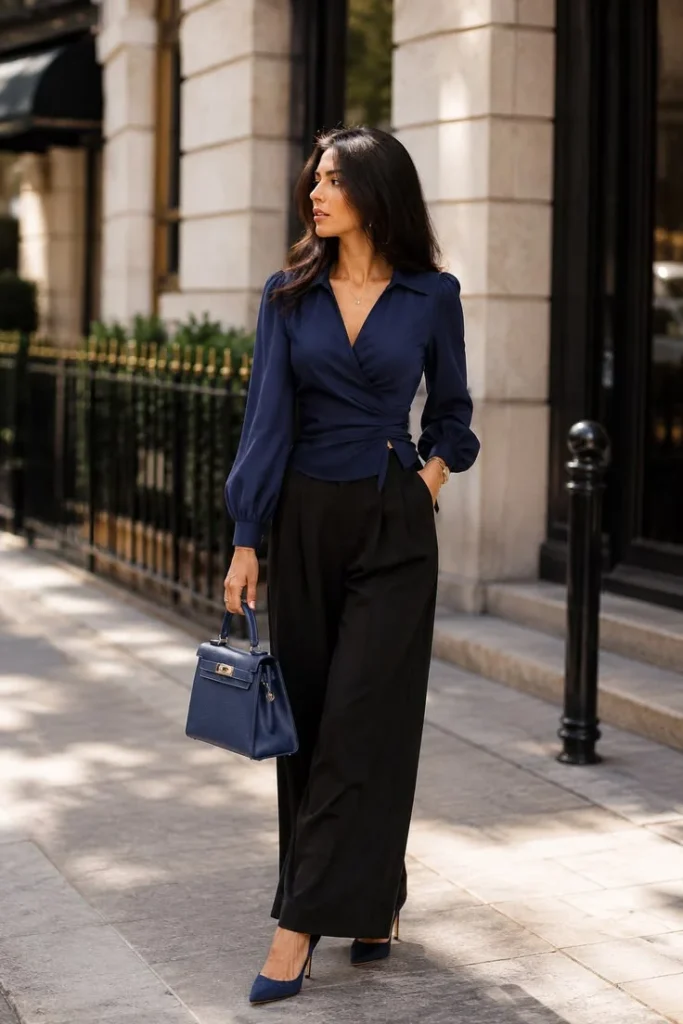 Fresh Layers, Better Outfits: 15 Fall Fashion Outfits That Feel So Current 5 Wrap Blouse With High Waisted Wool Pants