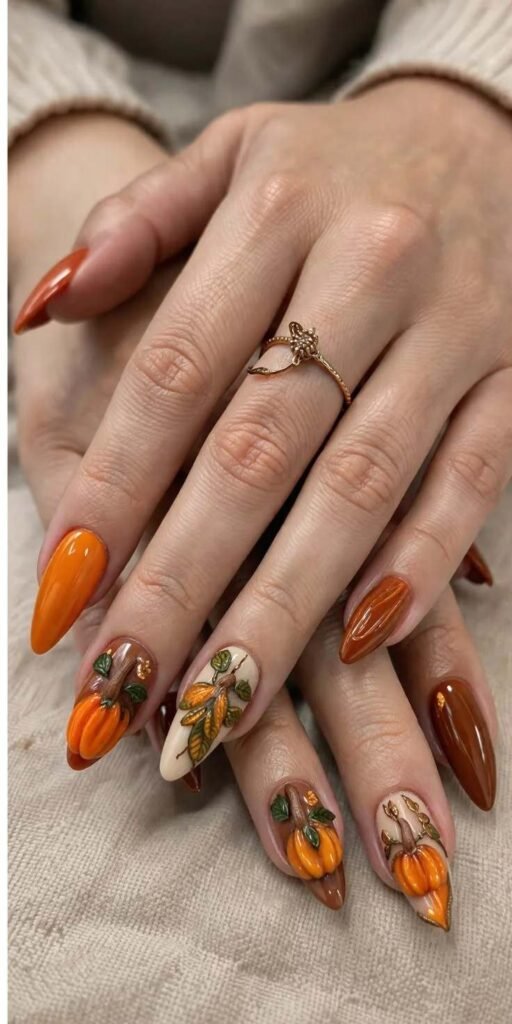 16 Fall Pumpkin Nails Ideas That Bring Cozy Autumn Charm To Your Manicure 15 3D Pumpkin Nail Art