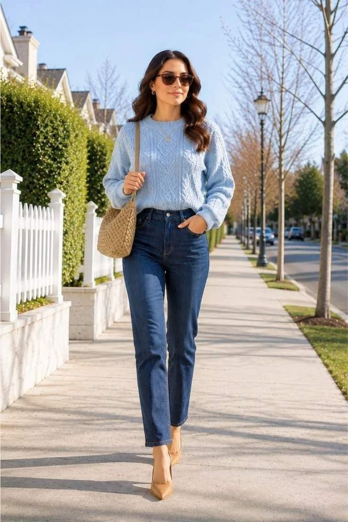 17 Simple Fall Outfits That Make Everyday Dressing Easy and Stylish 2 Basic Sweater With Classic Blue Jeans