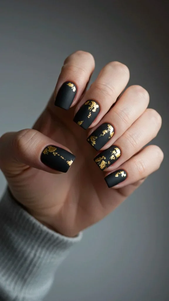 15 Fall Square Nails Ideas That Look Chic, Clean, And Perfect For Autumn 10 Black And Gold Square Nails