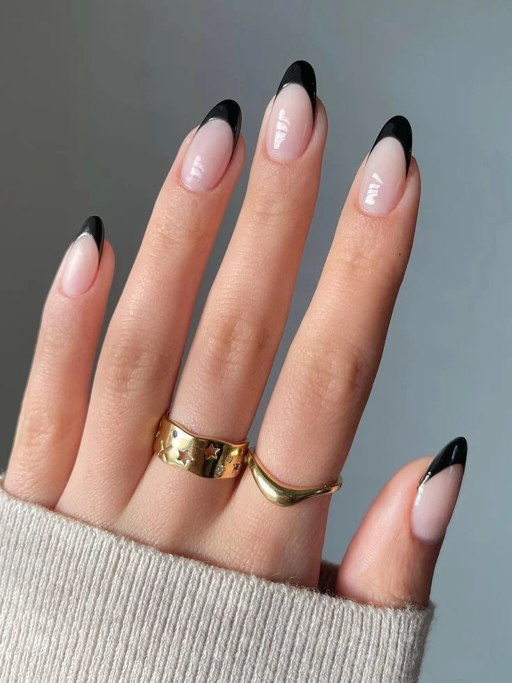 16 Fall Nails French Tip Ideas That Give A Classic Manicure A Cozy Autumn Twist 3 Black French Tip Fall Nails