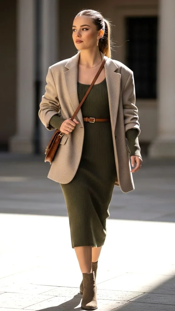 16 Fall Business Casual Outfits That Look Polished, Comfortable, and Effortlessly Stylish 13 Blazer Dress With Ankle Boots